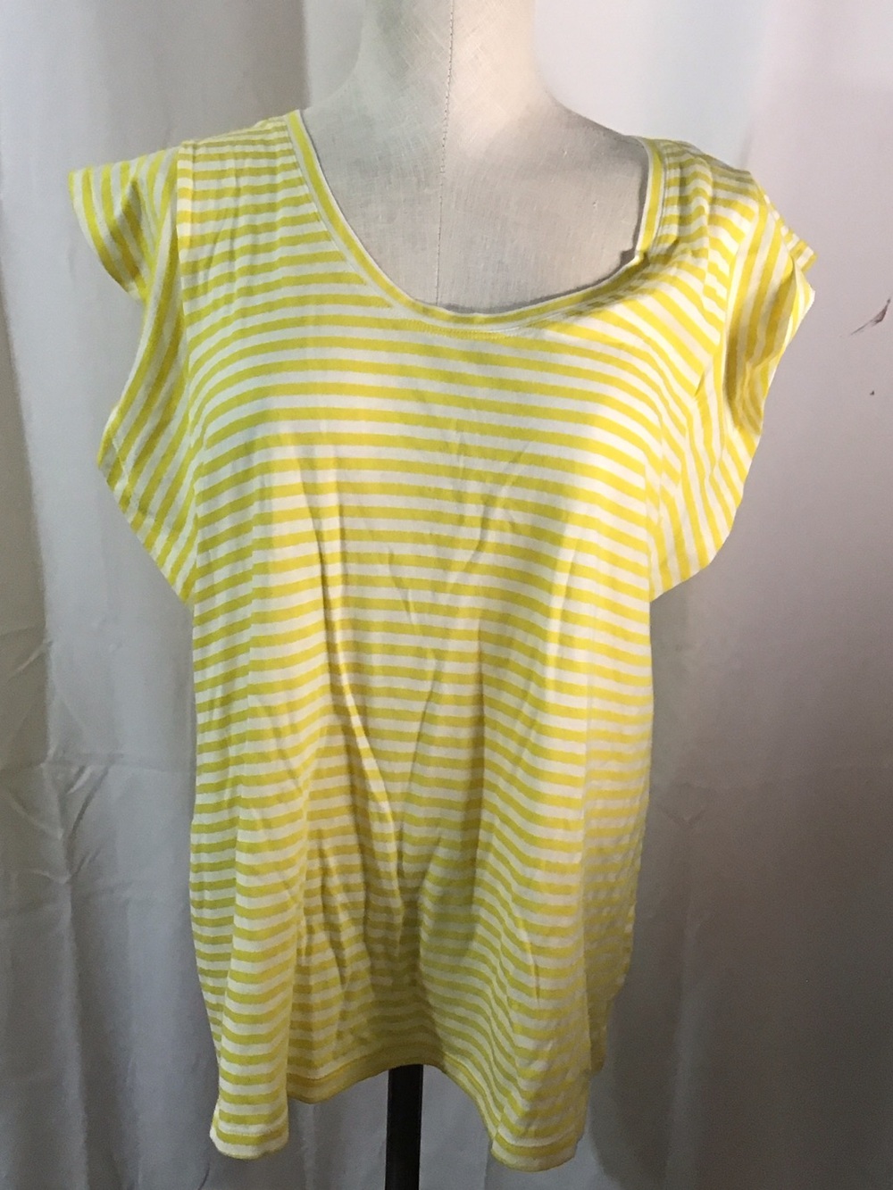 CAbi Yellow and White Striped Cap Sleeve Tee